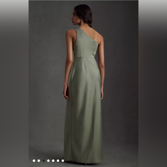Anthropologie BHLDN Dylan One-Shoulder Satin Side-Slit Gown - Picture 3 of 16